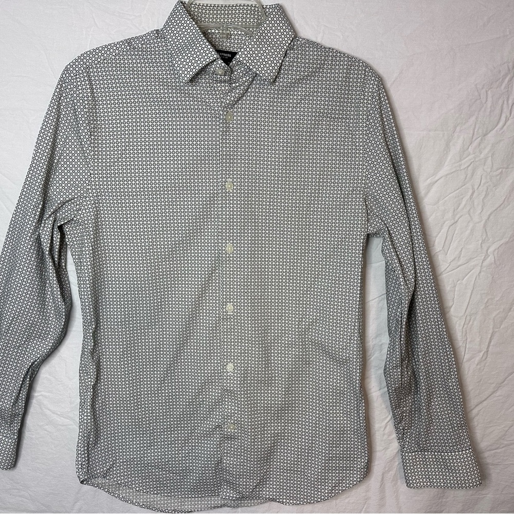Express Men’s 1MX Slim Fit Button-Down Shirt Gray Geometric Size S